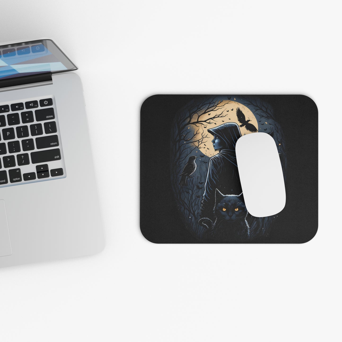 Gothic Hooded Figure & Cat Mousepad | Dark Art