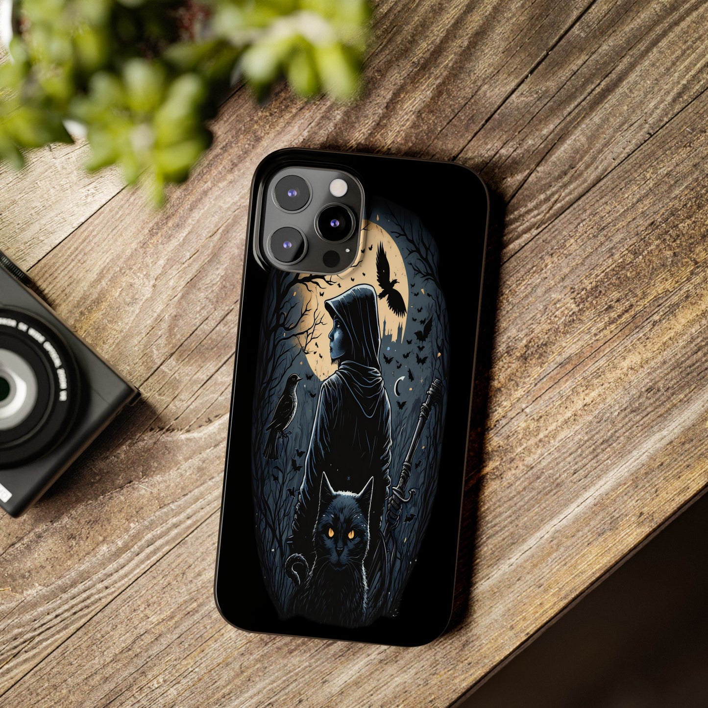 Midnight Mystery: Black Cat and Crow Phone Case