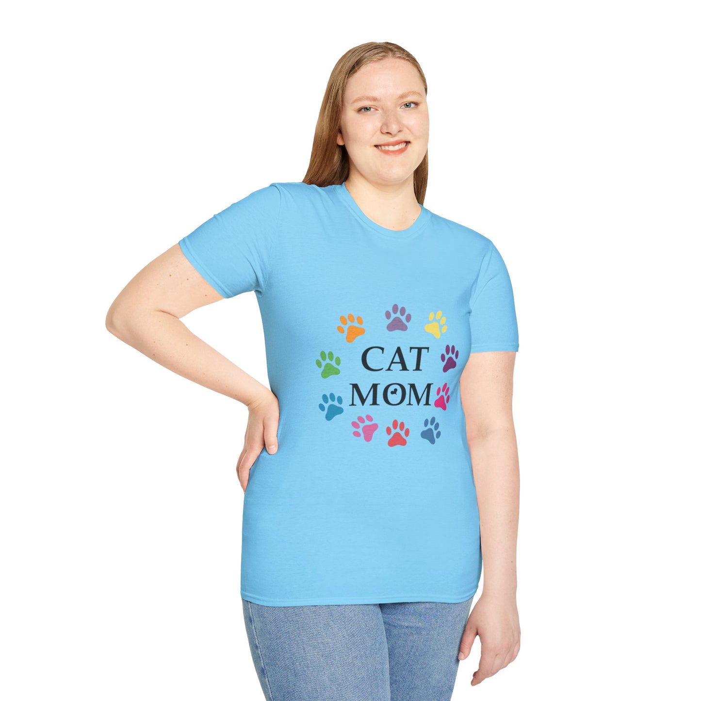 Paws-itively Purr-fect! 🐾 "Cat Mom" Vibes Unisex Tee | Ultra-Soft Cotton & Colorful Paws