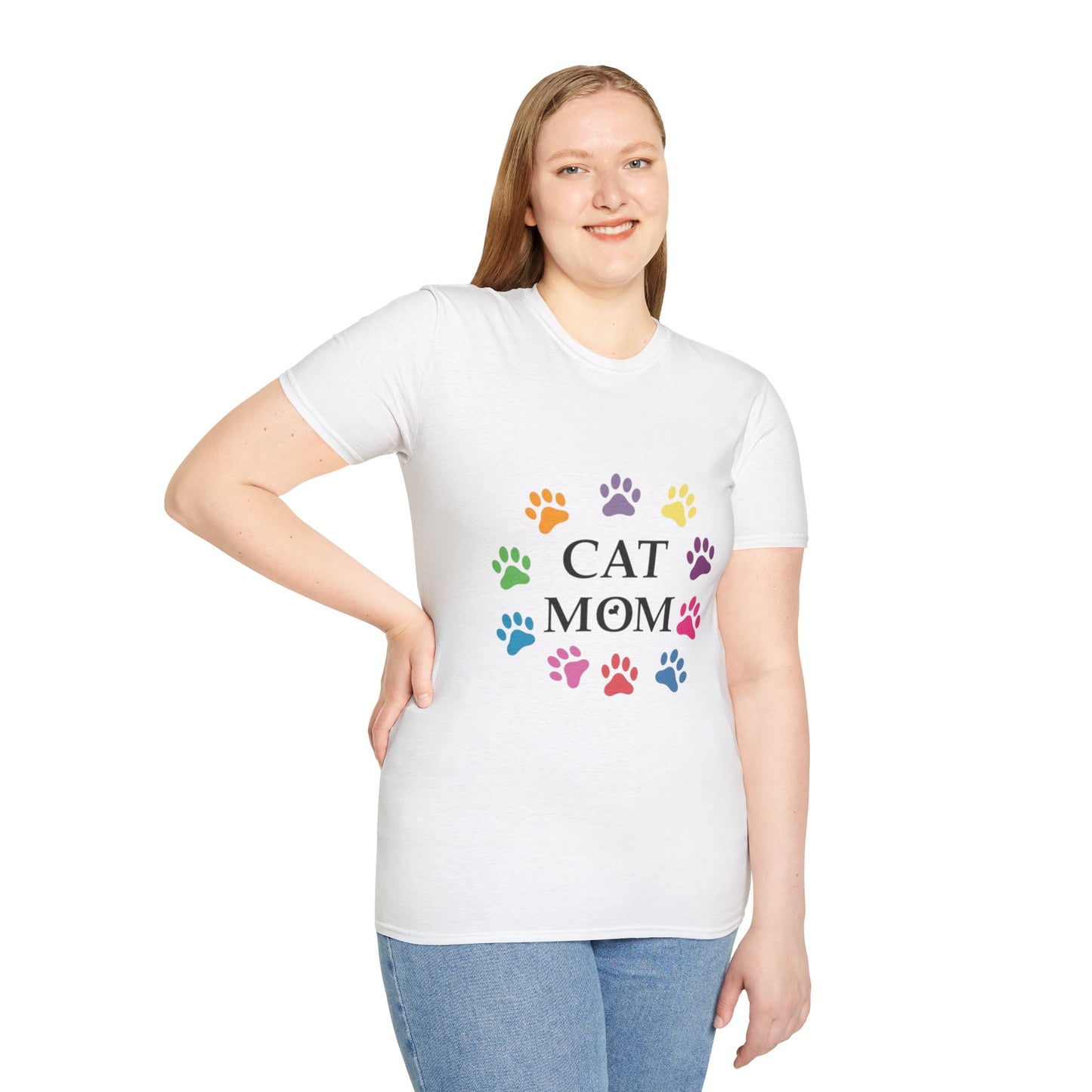 Paws-itively Purr-fect! 🐾 "Cat Mom" Vibes Unisex Tee | Ultra-Soft Cotton & Colorful Paws