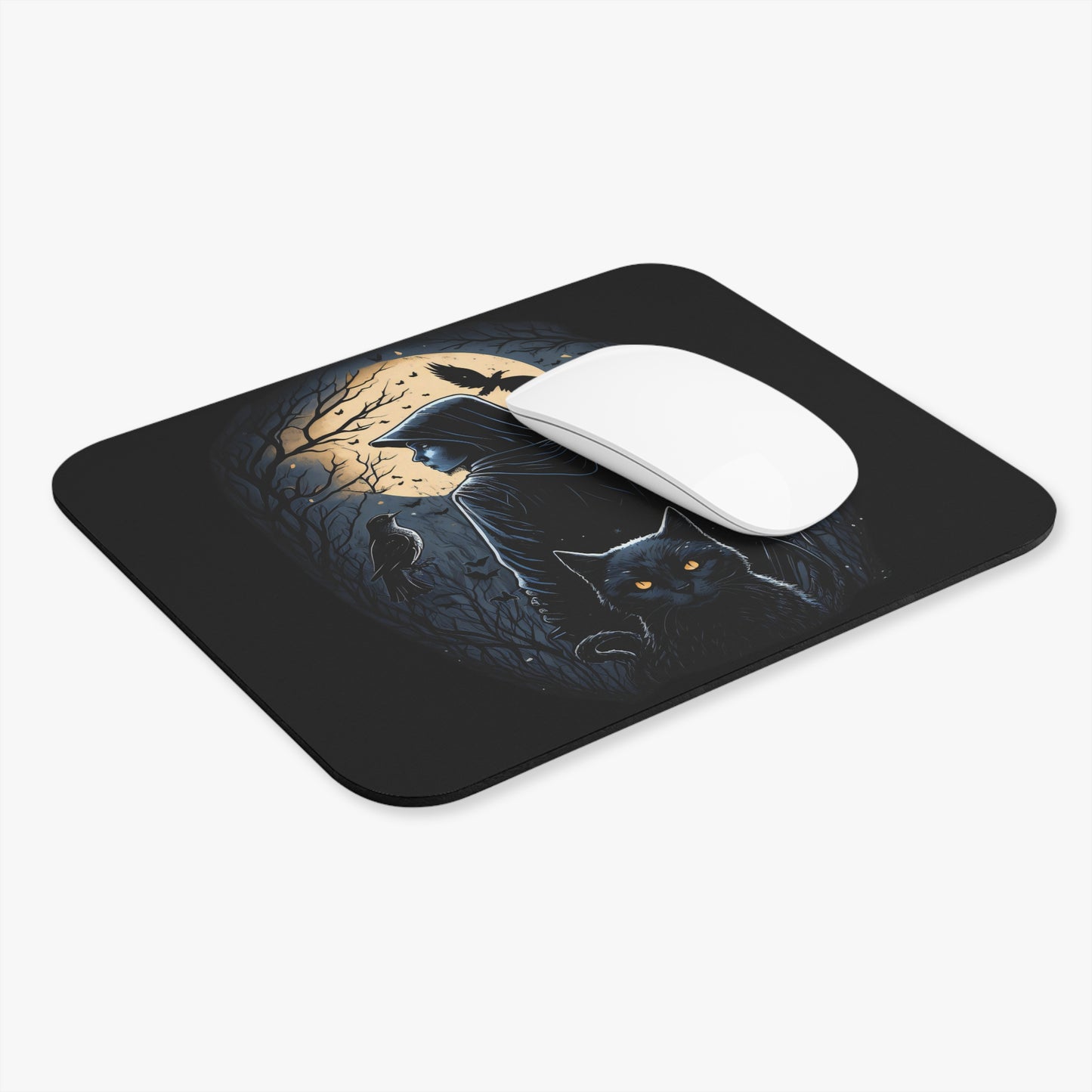 Gothic Hooded Figure & Cat Mousepad | Dark Art