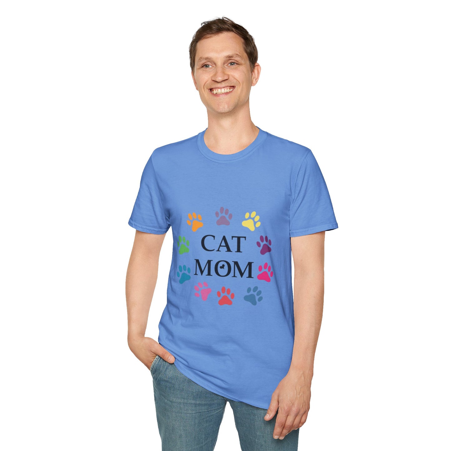 Paws-itively Purr-fect! 🐾 "Cat Mom" Vibes Unisex Tee | Ultra-Soft Cotton & Colorful Paws
