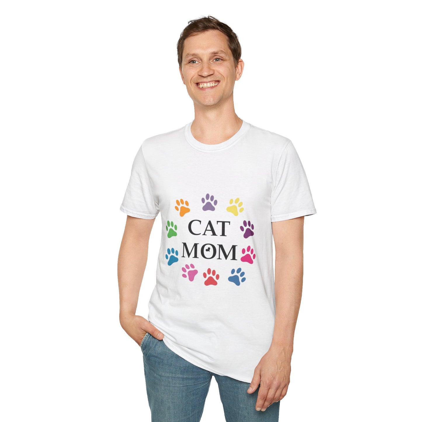 Paws-itively Purr-fect! 🐾 "Cat Mom" Vibes Unisex Tee | Ultra-Soft Cotton & Colorful Paws