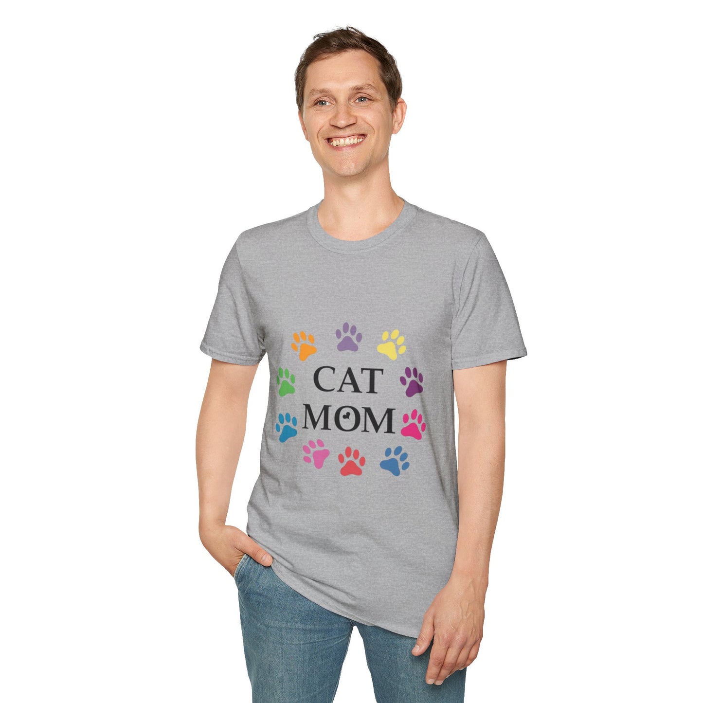 Paws-itively Purr-fect! 🐾 "Cat Mom" Vibes Unisex Tee | Ultra-Soft Cotton & Colorful Paws