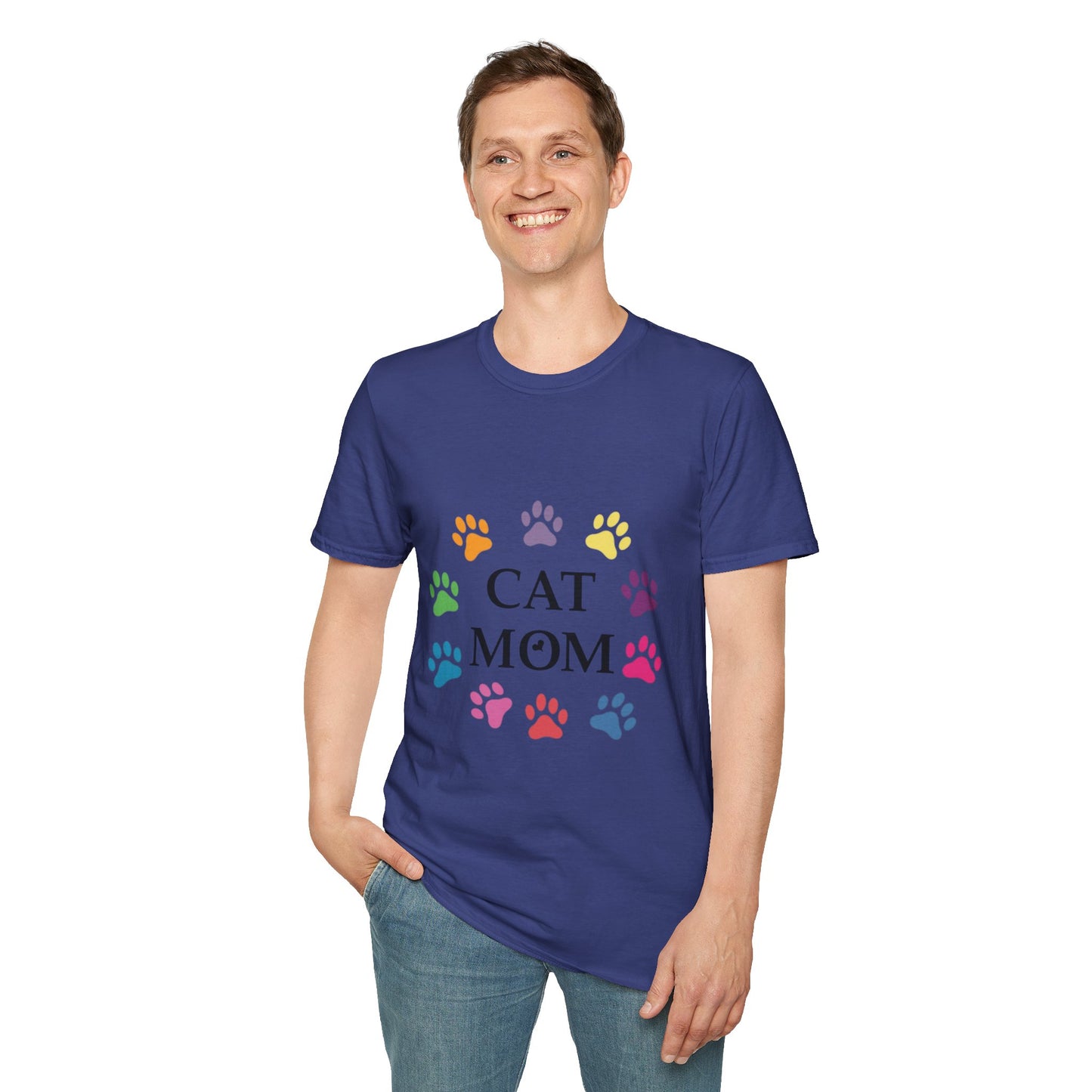 Paws-itively Purr-fect! 🐾 "Cat Mom" Vibes Unisex Tee | Ultra-Soft Cotton & Colorful Paws
