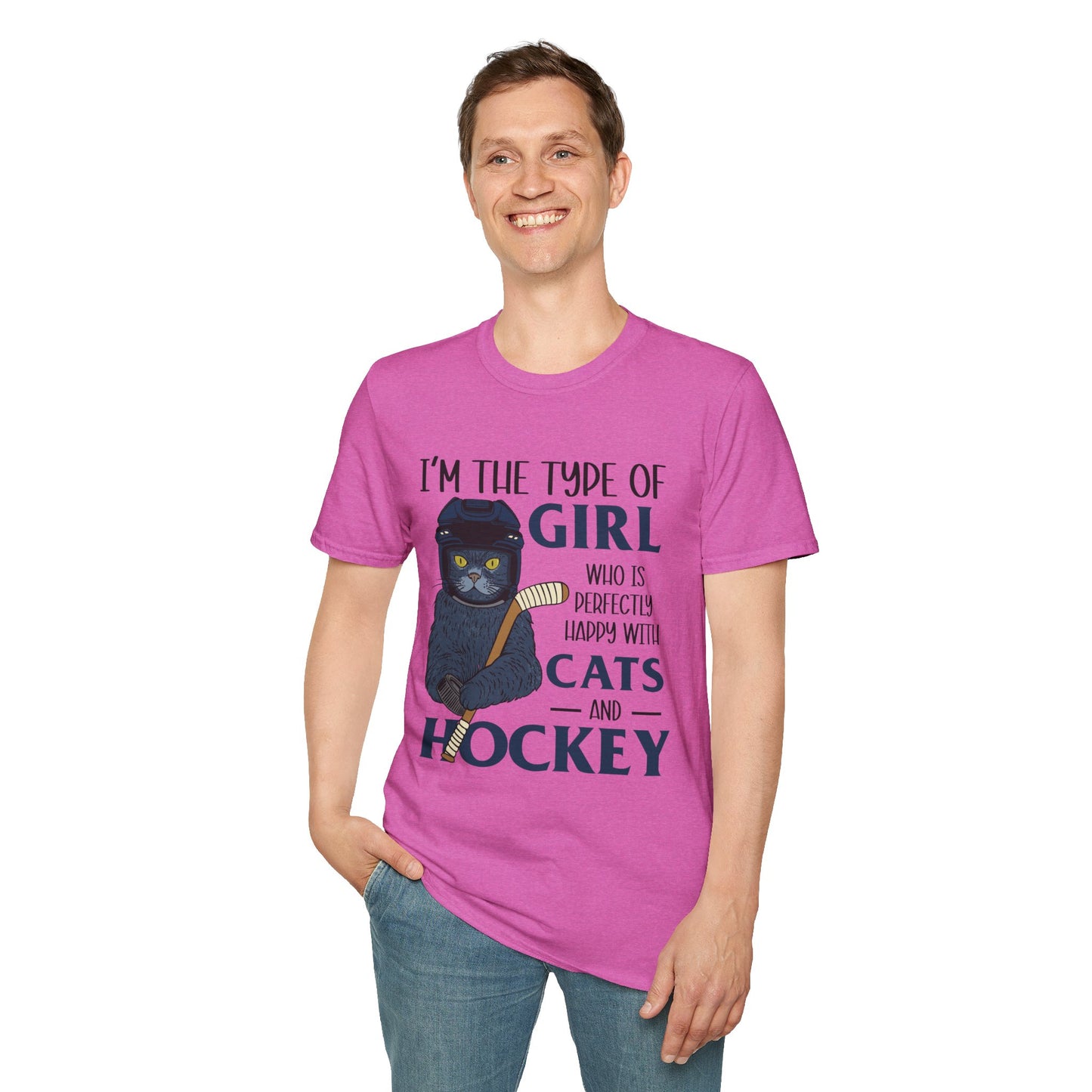 Perfectly Happy with Cats & Hockey Tee | Awesome Cat Mom Gift