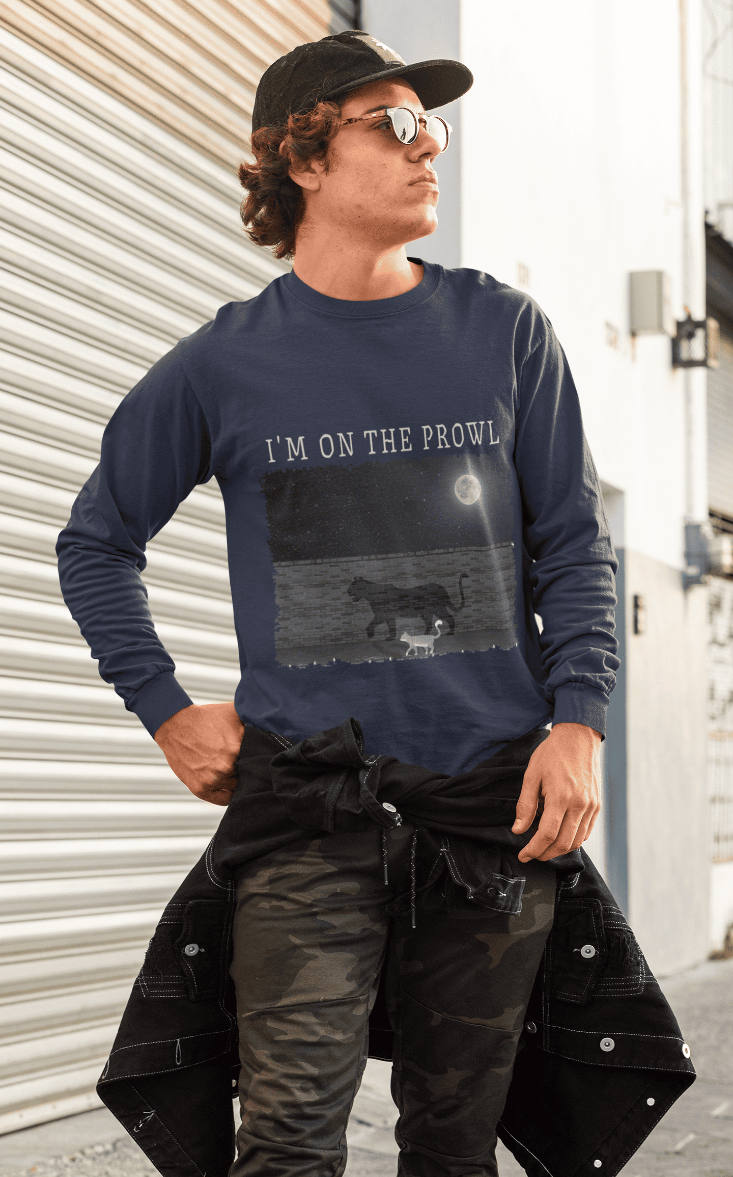 "Shadow Prowl" Eco-Chic Long Sleeve Tee – Moonlit Mischief 🌑🐈⬛