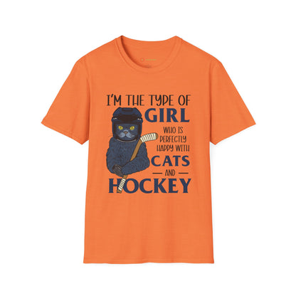 Perfectly Happy with Cats & Hockey Tee | Awesome Cat Mom Gift
