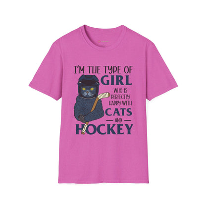 Perfectly Happy with Cats & Hockey Tee | Awesome Cat Mom Gift