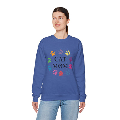 Vibrant Cat Mom Sweatshirt: Colorful Paw Print Circle Crewneck | Cozy 50/50 Cotton-Poly Gift