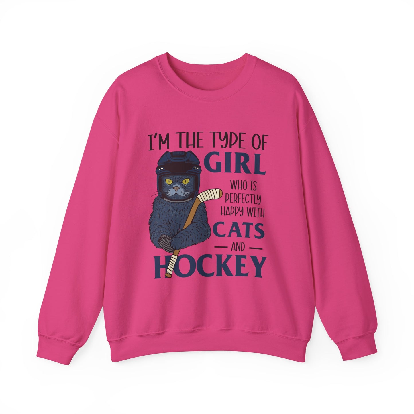 Cats & Hockey Girl Sweatshirt – Funny Unisex Crewneck for Cat Lovers & Sports Fans | Cozy Cotton-Poly Blend