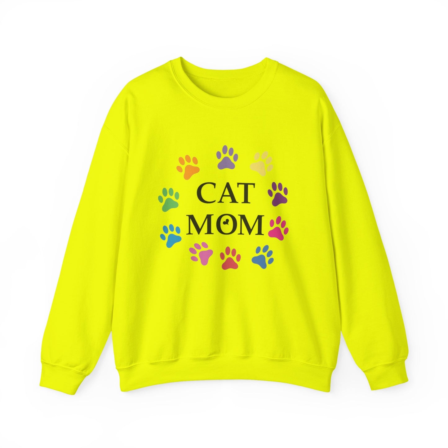 Vibrant Cat Mom Sweatshirt: Colorful Paw Print Circle Crewneck | Cozy 50/50 Cotton-Poly Gift