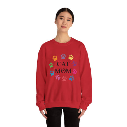 Vibrant Cat Mom Sweatshirt: Colorful Paw Print Circle Crewneck | Cozy 50/50 Cotton-Poly Gift