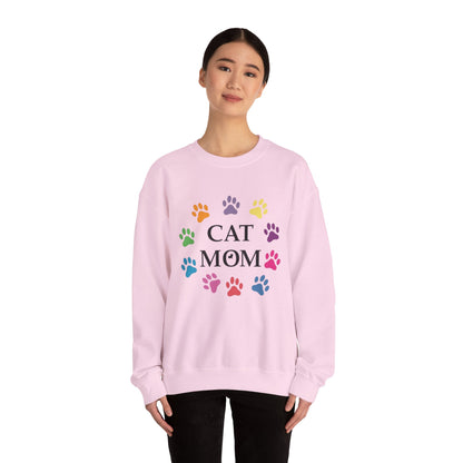 Vibrant Cat Mom Sweatshirt: Colorful Paw Print Circle Crewneck | Cozy 50/50 Cotton-Poly Gift