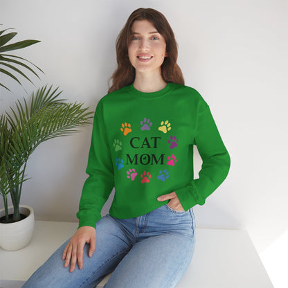 Vibrant Cat Mom Sweatshirt: Colorful Paw Print Circle Crewneck | Cozy 50/50 Cotton-Poly Gift