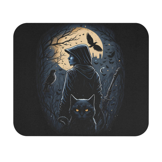 Gothic Hooded Figure & Cat Mousepad | Dark Art