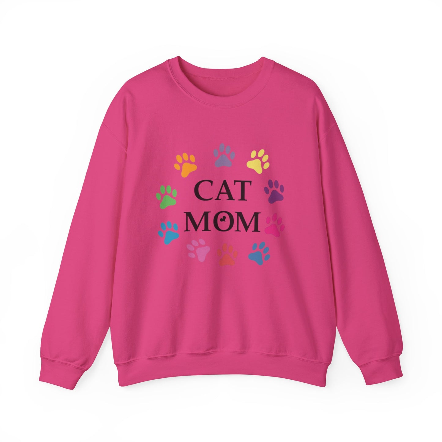 Vibrant Cat Mom Sweatshirt: Colorful Paw Print Circle Crewneck | Cozy 50/50 Cotton-Poly Gift