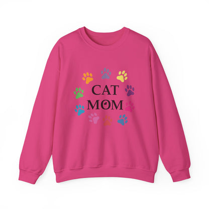 Vibrant Cat Mom Sweatshirt: Colorful Paw Print Circle Crewneck | Cozy 50/50 Cotton-Poly Gift
