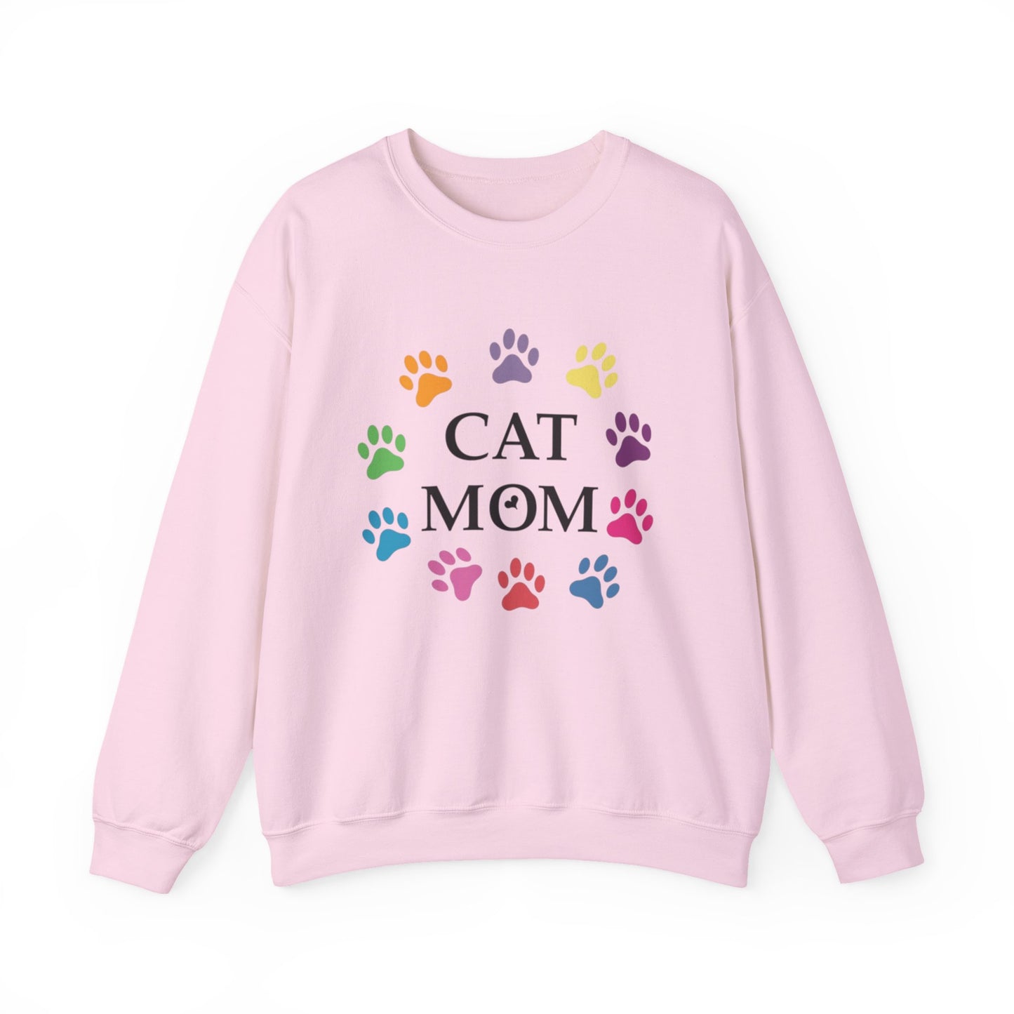 Vibrant Cat Mom Sweatshirt: Colorful Paw Print Circle Crewneck | Cozy 50/50 Cotton-Poly Gift