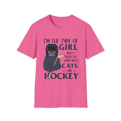 Perfectly Happy with Cats & Hockey Tee | Awesome Cat Mom Gift