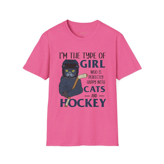 Perfectly Happy with Cats & Hockey Tee | Awesome Cat Mom Gift