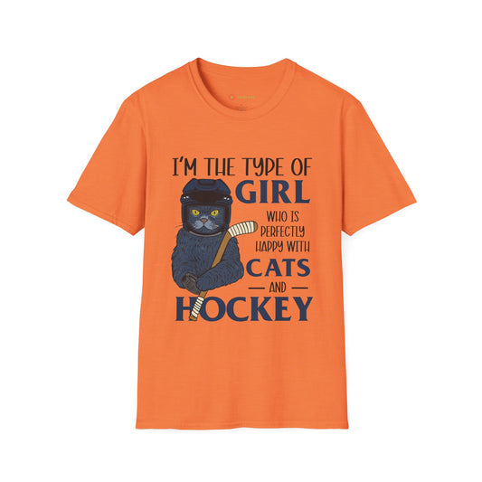 Perfectly Happy with Cats & Hockey Tee | Awesome Cat Mom Gift