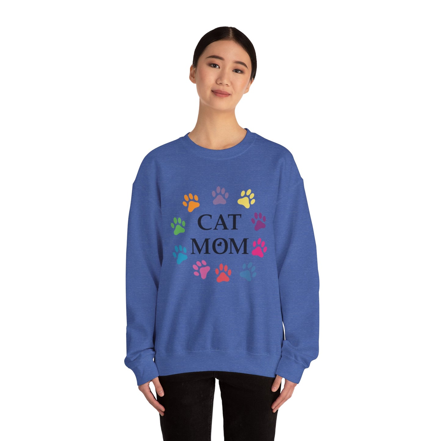 Vibrant Cat Mom Sweatshirt: Colorful Paw Print Circle Crewneck | Cozy 50/50 Cotton-Poly Gift