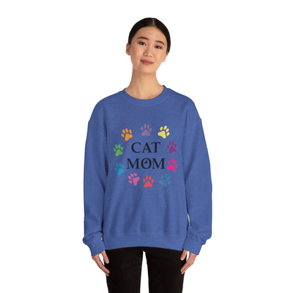 Vibrant Cat Mom Sweatshirt: Colorful Paw Print Circle Crewneck | Cozy 50/50 Cotton-Poly Gift