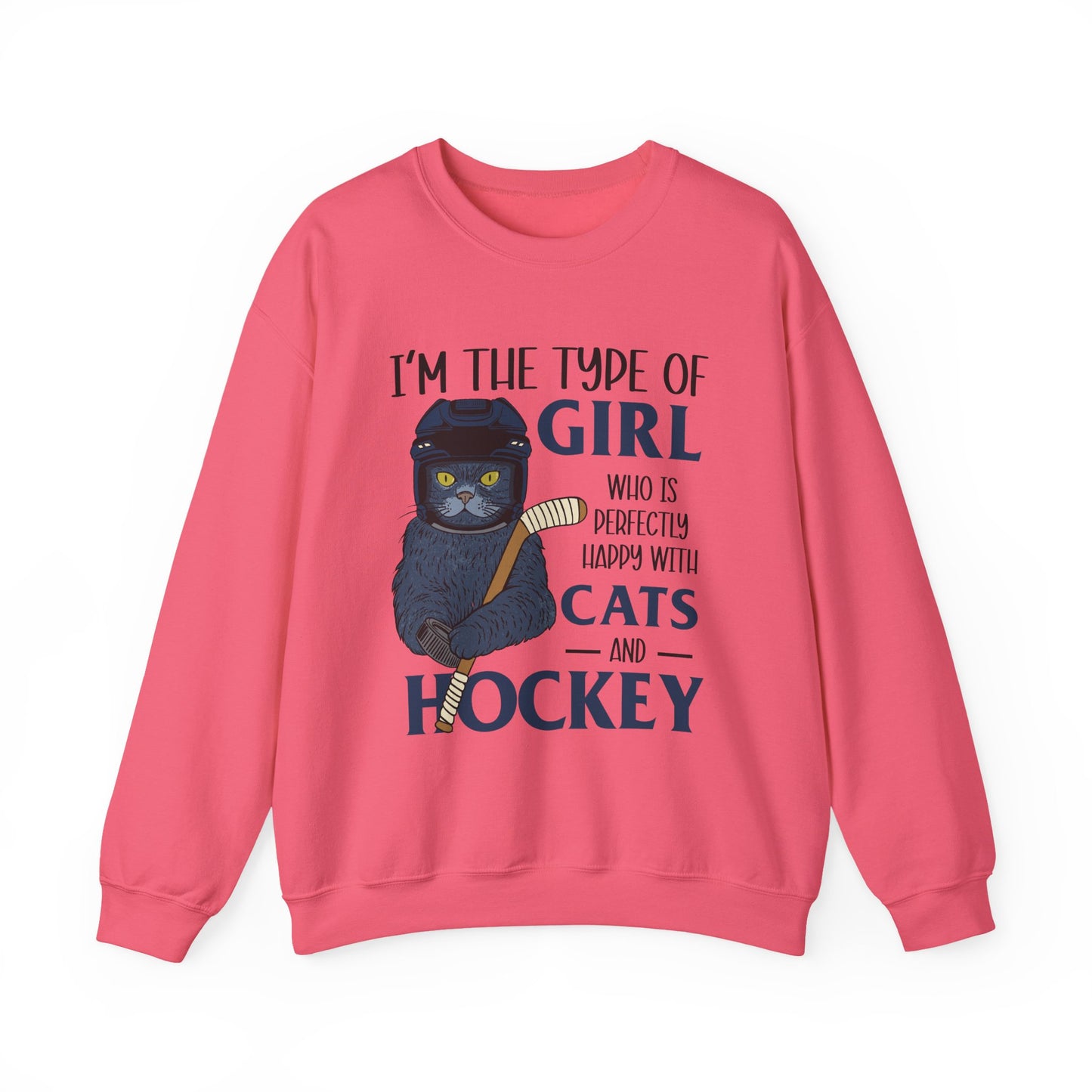 Cats & Hockey Girl Sweatshirt – Funny Unisex Crewneck for Cat Lovers & Sports Fans | Cozy Cotton-Poly Blend