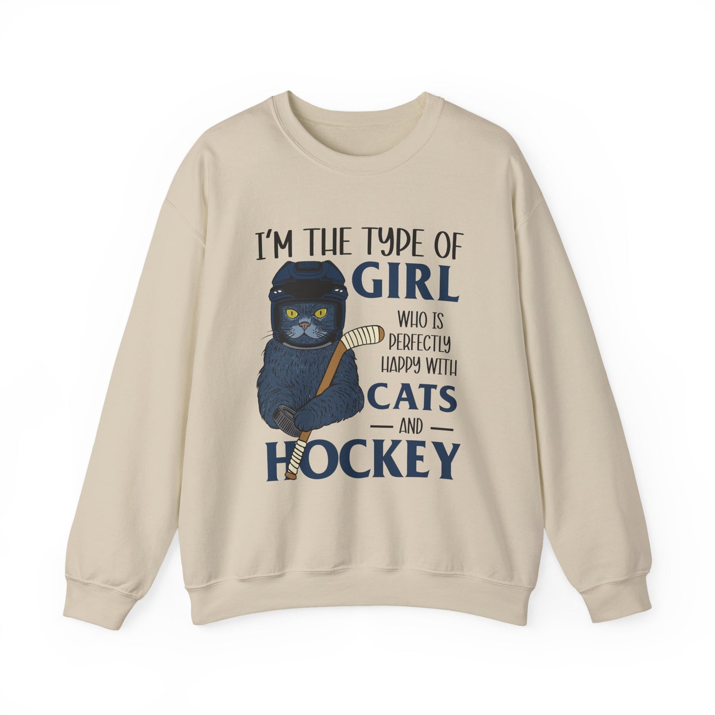 Cats & Hockey Girl Sweatshirt – Funny Unisex Crewneck for Cat Lovers & Sports Fans | Cozy Cotton-Poly Blend
