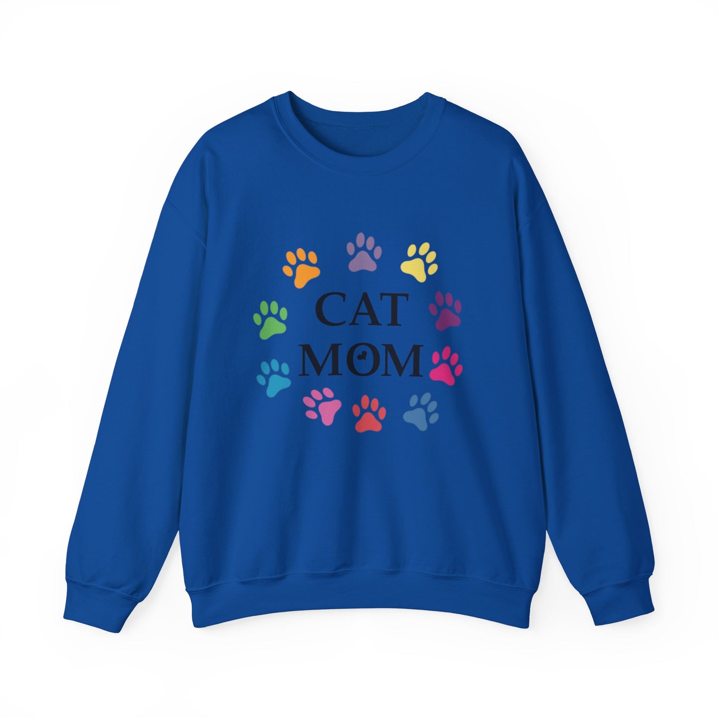 Vibrant Cat Mom Sweatshirt: Colorful Paw Print Circle Crewneck | Cozy 50/50 Cotton-Poly Gift