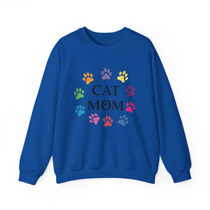 Vibrant Cat Mom Sweatshirt: Colorful Paw Print Circle Crewneck | Cozy 50/50 Cotton-Poly Gift