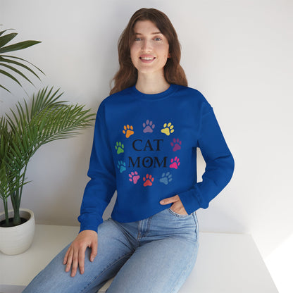 Vibrant Cat Mom Sweatshirt: Colorful Paw Print Circle Crewneck | Cozy 50/50 Cotton-Poly Gift