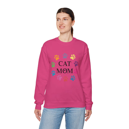 Vibrant Cat Mom Sweatshirt: Colorful Paw Print Circle Crewneck | Cozy 50/50 Cotton-Poly Gift