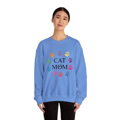 Vibrant Cat Mom Sweatshirt: Colorful Paw Print Circle Crewneck | Cozy 50/50 Cotton-Poly Gift