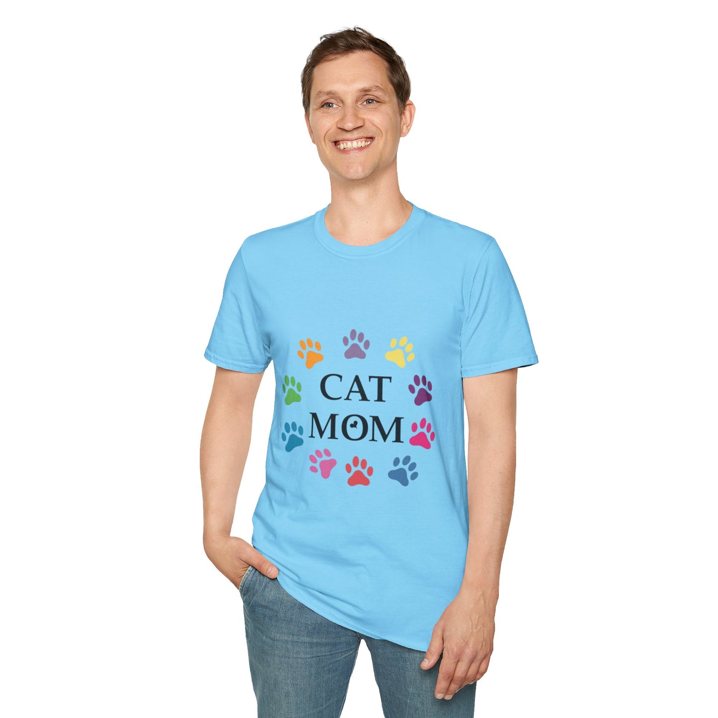 Paws-itively Purr-fect! 🐾 "Cat Mom" Vibes Unisex Tee | Ultra-Soft Cotton & Colorful Paws