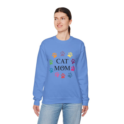 Vibrant Cat Mom Sweatshirt: Colorful Paw Print Circle Crewneck | Cozy 50/50 Cotton-Poly Gift