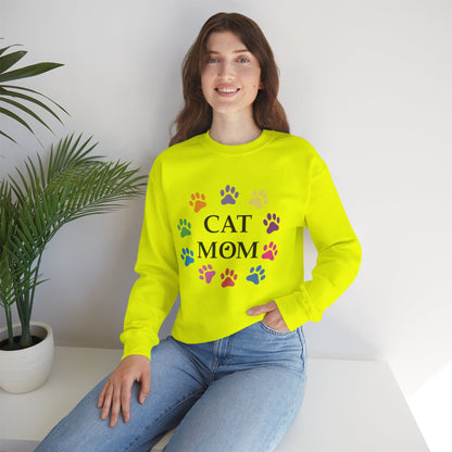 Vibrant Cat Mom Sweatshirt: Colorful Paw Print Circle Crewneck | Cozy 50/50 Cotton-Poly Gift