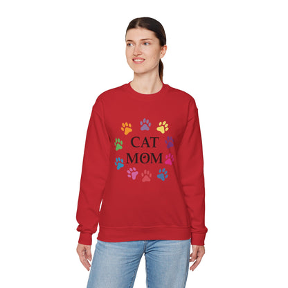 Vibrant Cat Mom Sweatshirt: Colorful Paw Print Circle Crewneck | Cozy 50/50 Cotton-Poly Gift