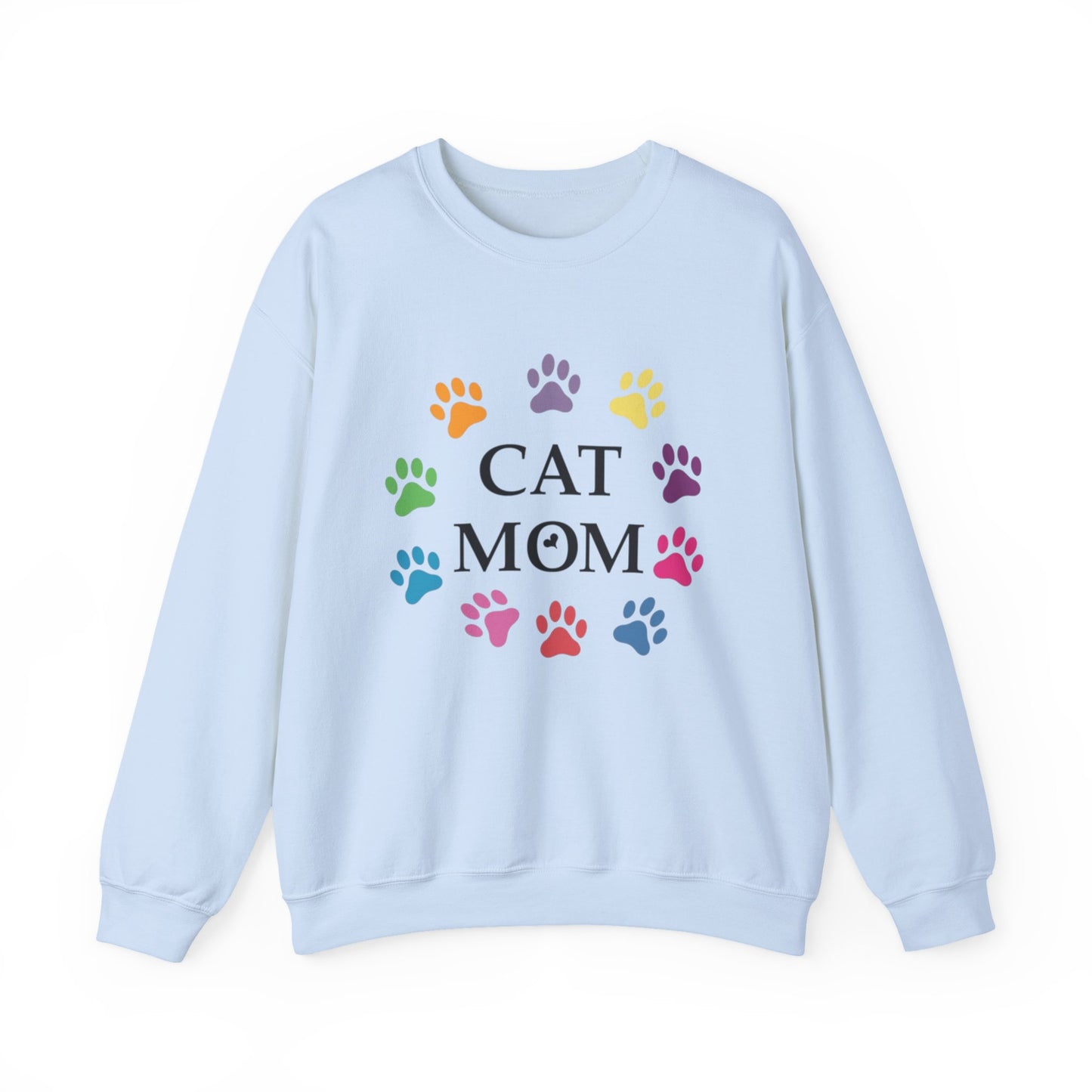 Vibrant Cat Mom Sweatshirt: Colorful Paw Print Circle Crewneck | Cozy 50/50 Cotton-Poly Gift