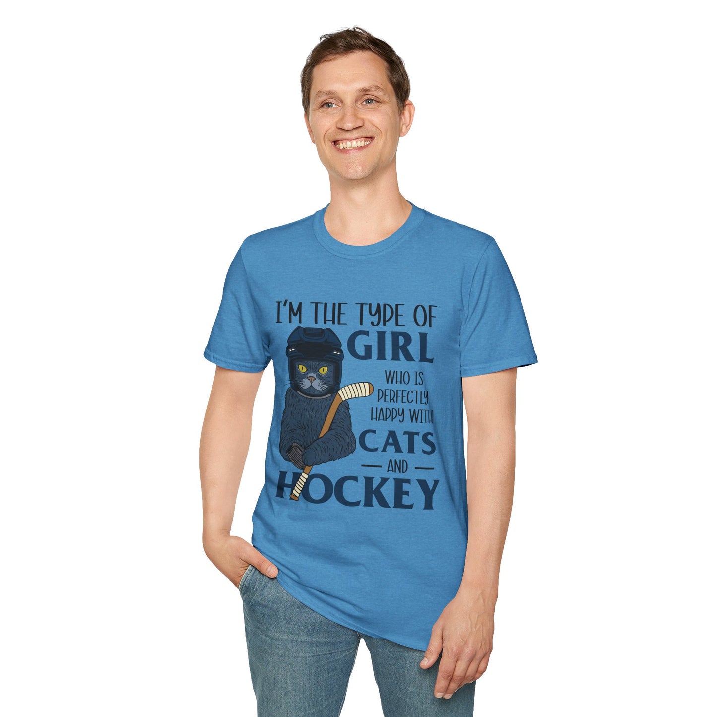 Perfectly Happy with Cats & Hockey Tee | Awesome Cat Mom Gift