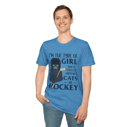 Perfectly Happy with Cats & Hockey Tee | Awesome Cat Mom Gift