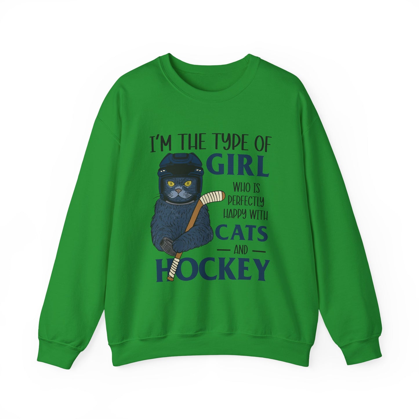 Cats & Hockey Girl Sweatshirt – Funny Unisex Crewneck for Cat Lovers & Sports Fans | Cozy Cotton-Poly Blend