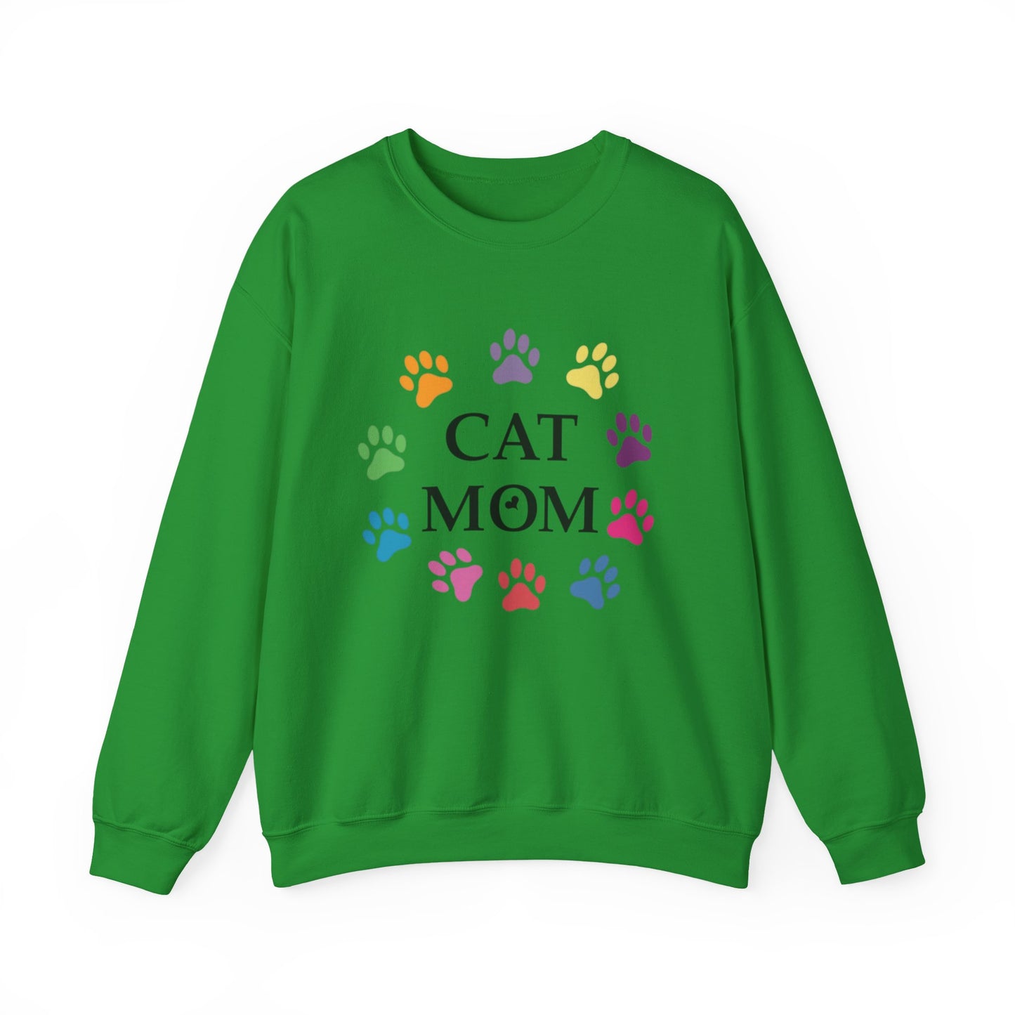Vibrant Cat Mom Sweatshirt: Colorful Paw Print Circle Crewneck | Cozy 50/50 Cotton-Poly Gift