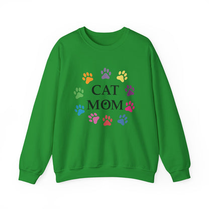Vibrant Cat Mom Sweatshirt: Colorful Paw Print Circle Crewneck | Cozy 50/50 Cotton-Poly Gift