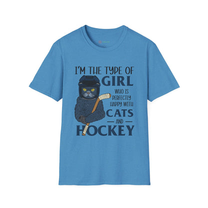 Perfectly Happy with Cats & Hockey Tee | Awesome Cat Mom Gift