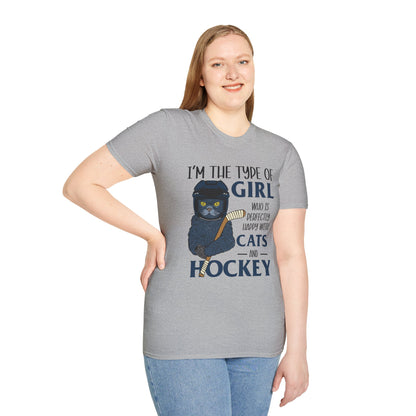 Perfectly Happy with Cats & Hockey Tee | Awesome Cat Mom Gift