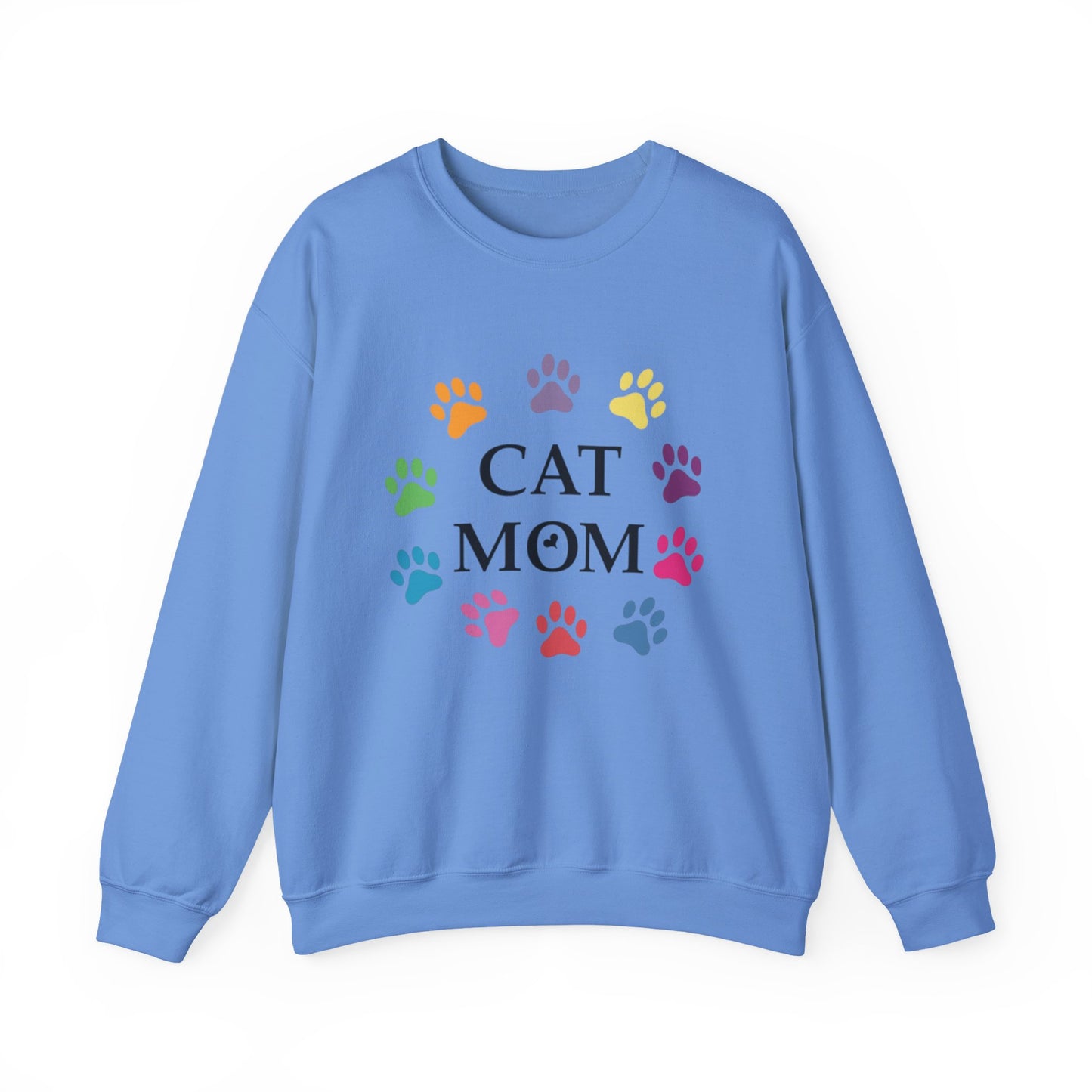 Vibrant Cat Mom Sweatshirt: Colorful Paw Print Circle Crewneck | Cozy 50/50 Cotton-Poly Gift