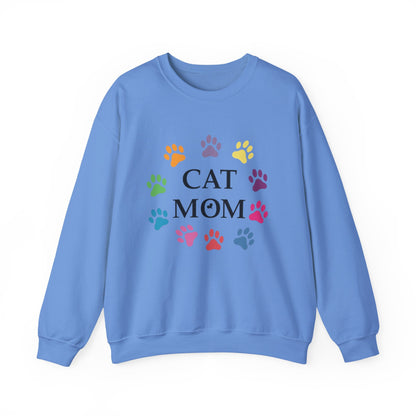 Vibrant Cat Mom Sweatshirt: Colorful Paw Print Circle Crewneck | Cozy 50/50 Cotton-Poly Gift