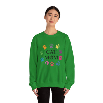 Vibrant Cat Mom Sweatshirt: Colorful Paw Print Circle Crewneck | Cozy 50/50 Cotton-Poly Gift